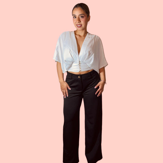 Linen Crop Top with Pleated Back
