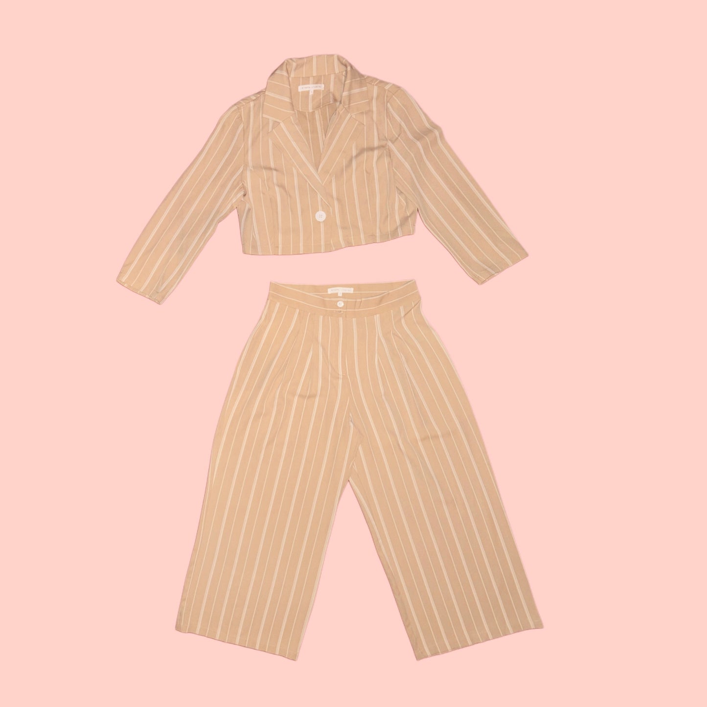 Beige Striped Blazer and Pants Set