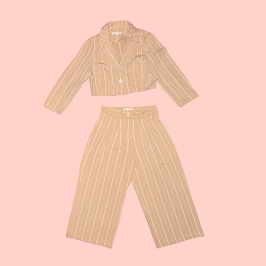 Beige Striped Blazer and Pants Set