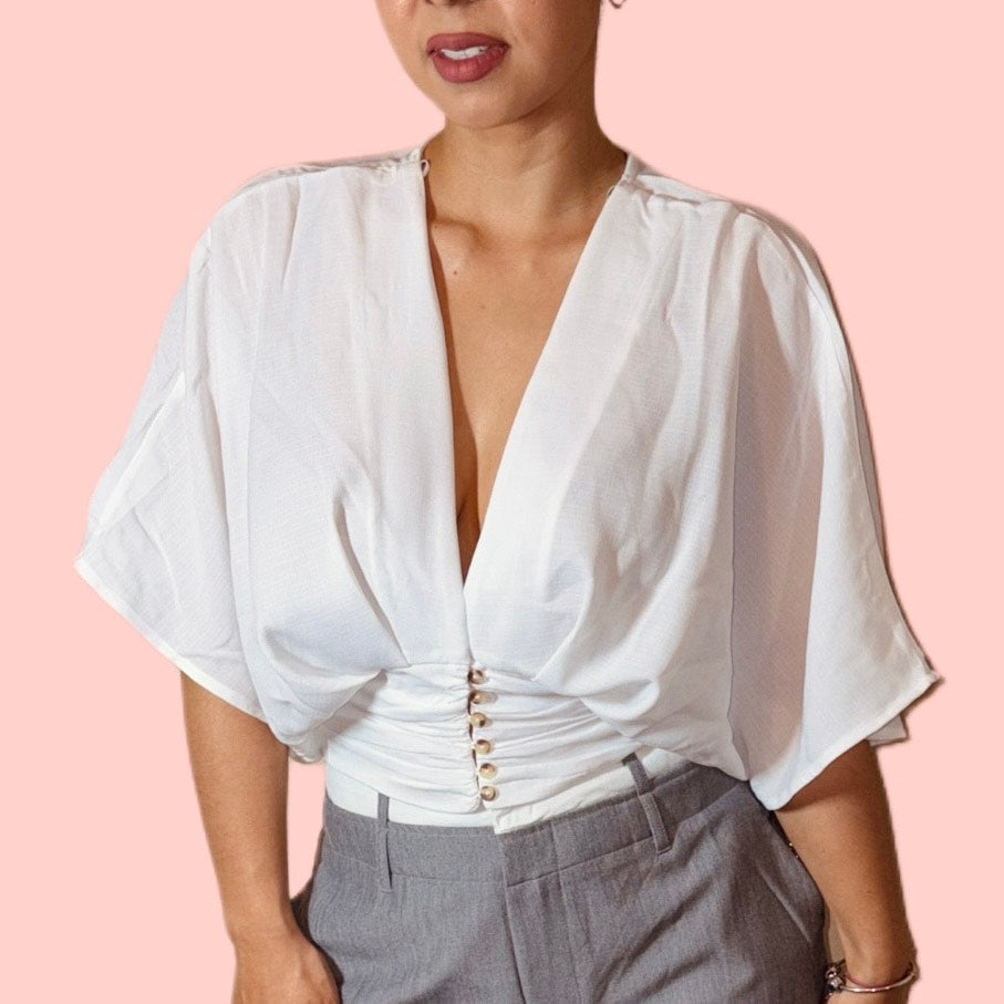 Linen Crop Top with Pleated Back