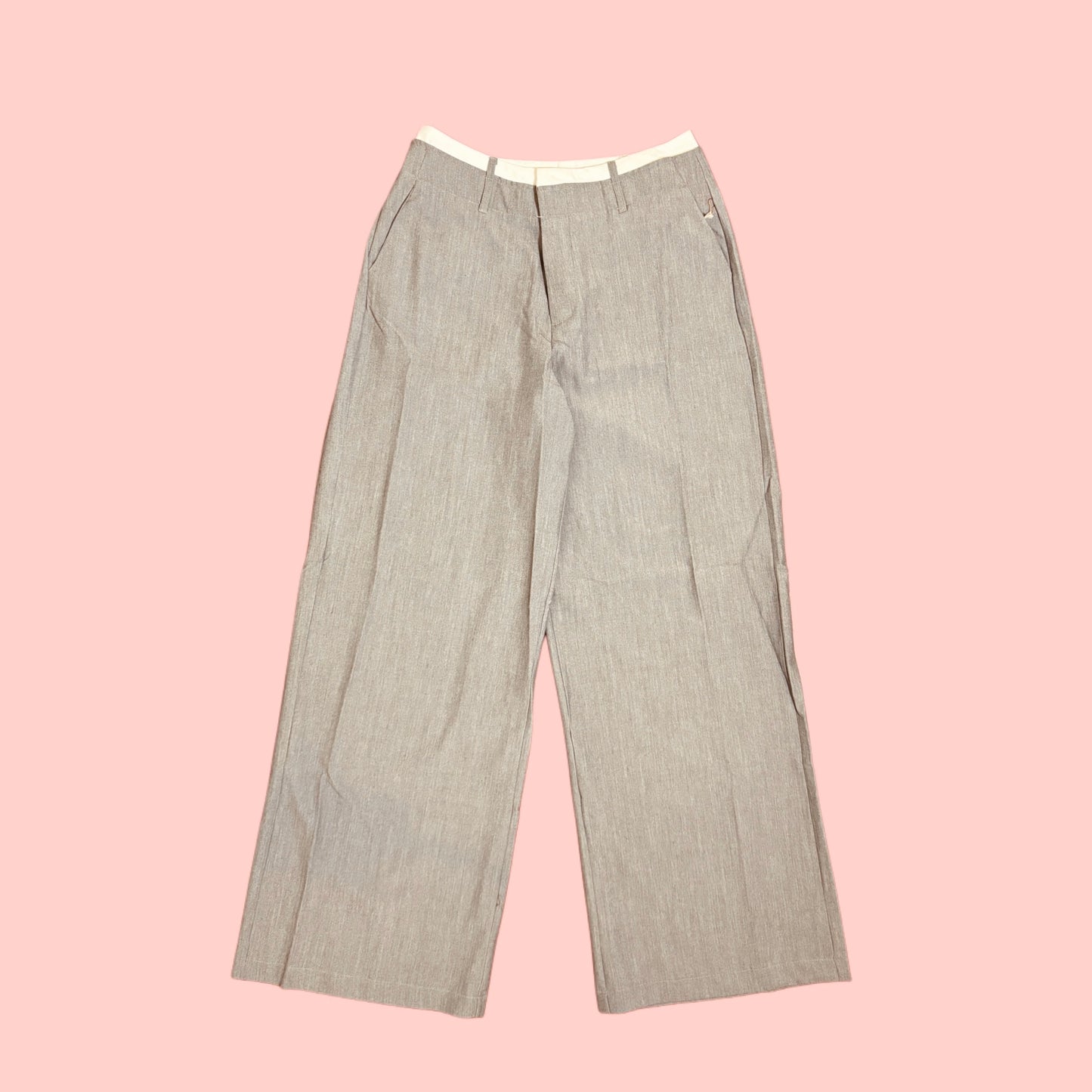 Two-Tone Wide Leg Pants - Gray & White
