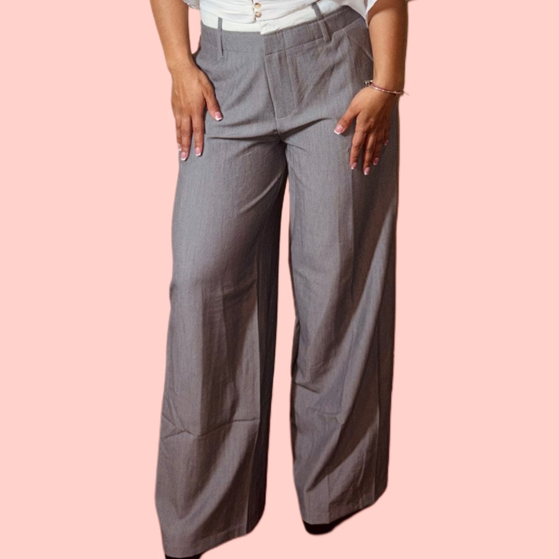 Two-Tone Wide Leg Pants - Gray & White